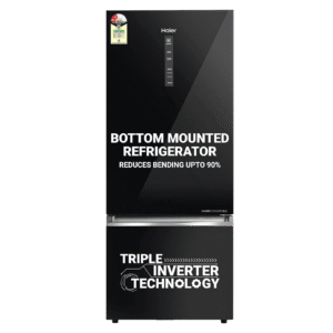 Haier 445 Litres 2 Star Frost Free Double Door Bottom Mount Convertible Refrigerator with Triple Inverter Technology (HRB-4952CKG-P, Black Glass)