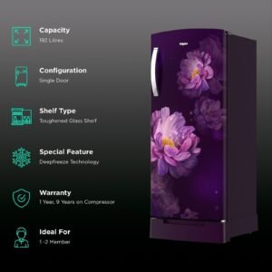 Whirlpool IMPRO 192 Litres 3 Star Direct Cool Single Door Refrigerator with Stabilizer Free Operation (215 IMPRO ROY, Purple)