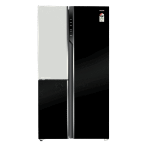 Haier Vogue Series 598 Litres 3 Star Frost Free Side by Side Door Smart Wifi Enabled Convertible Refrigerator with Deo Fresh Technology (HRT-683KWGU1, Black White Glass)